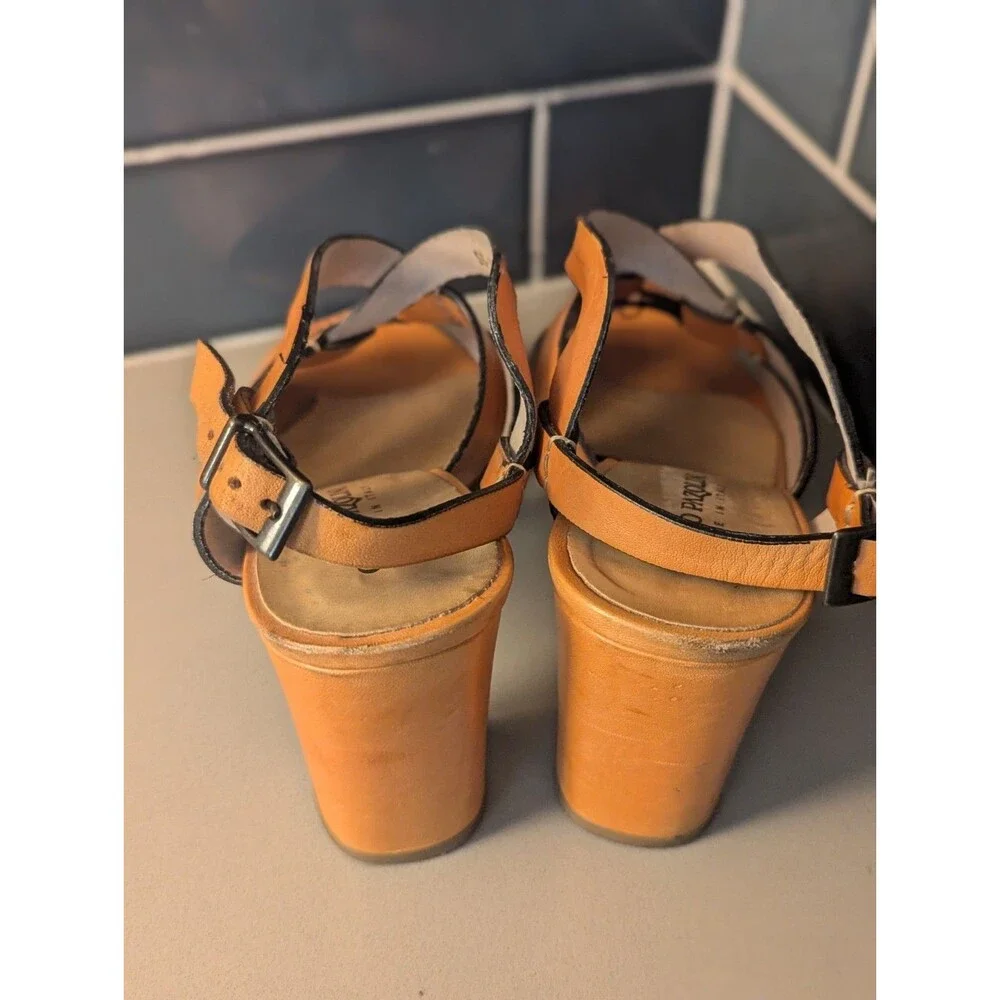 Carlo Pazolini 8 Tan‎ Leather Strappy Wedge Heels Platform Sandals Woodgrain